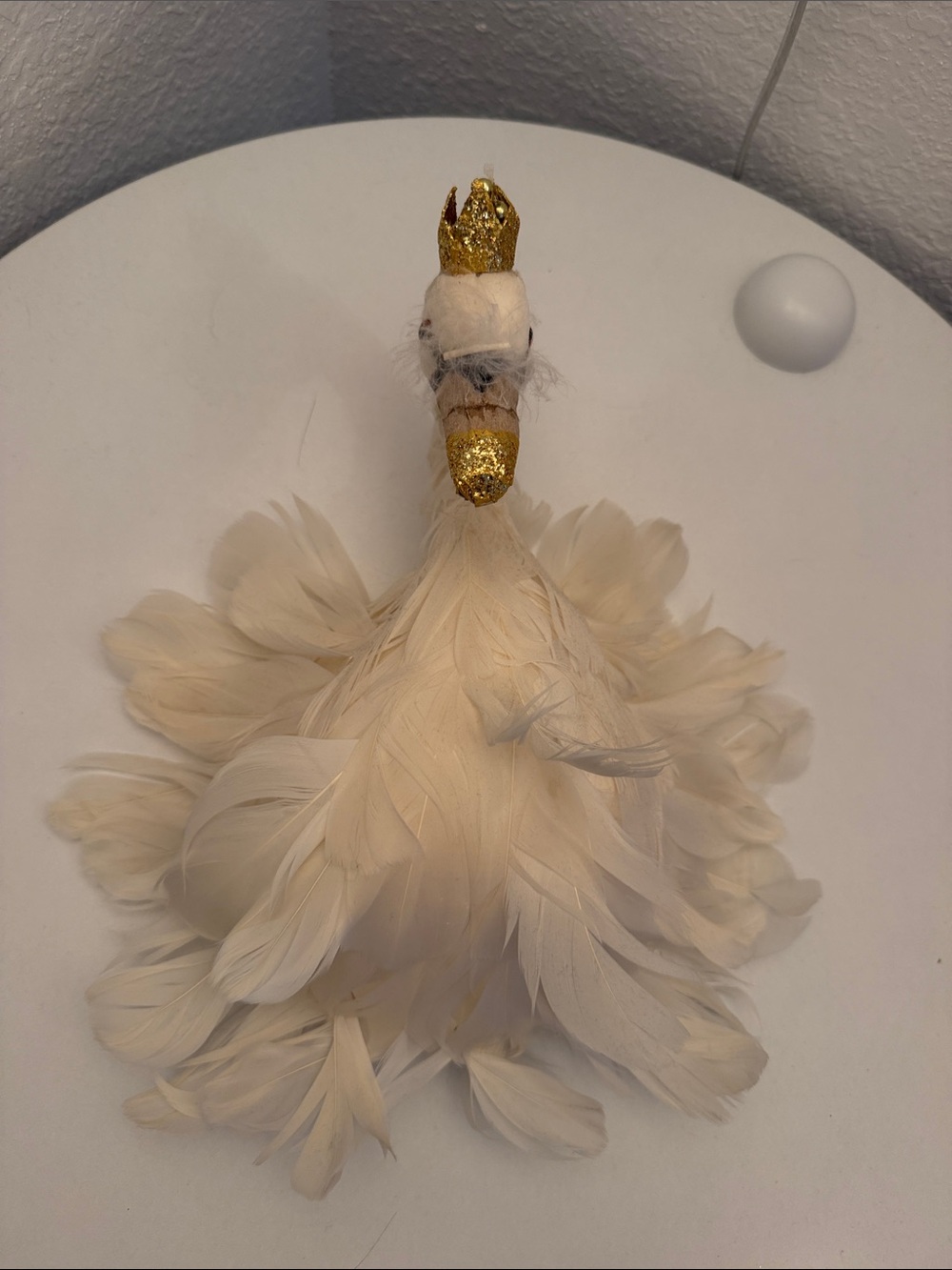 Feathered Swan Figurine with Gold Beak and Crown - Ivory